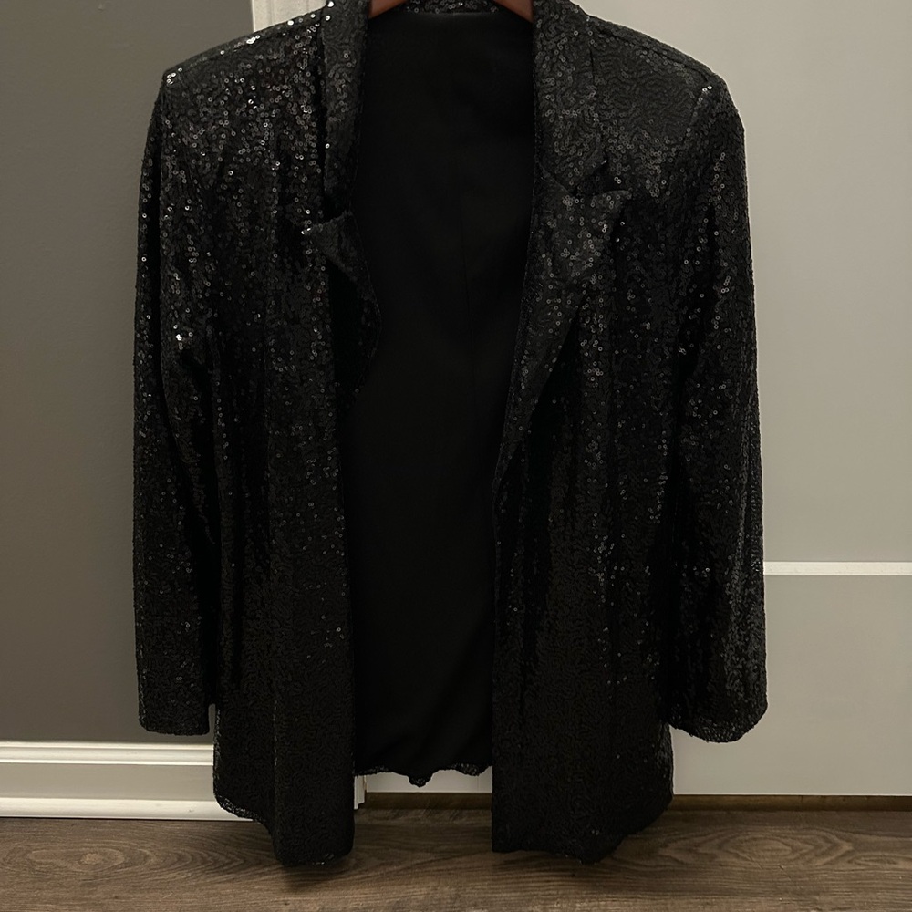Starlight Sequin Open Front Blazer Small/Black - image 2